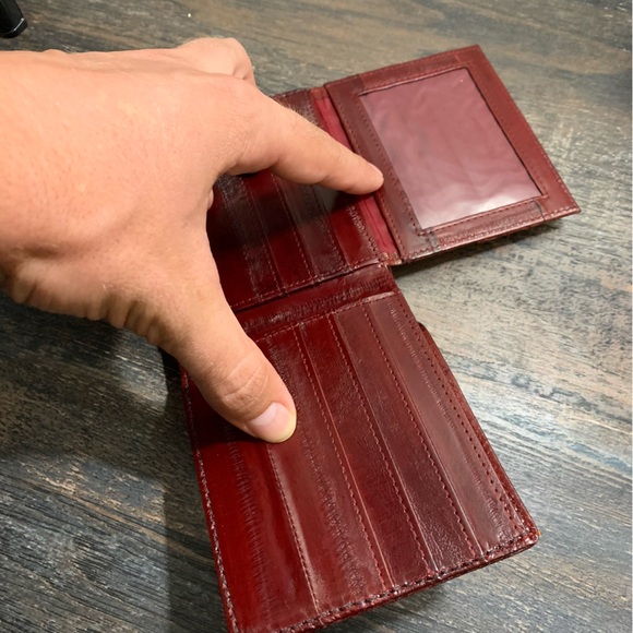 Authentic Alligator Skin Eel Lined Bifold Leather Wallet Cognac Made In USA - Picture 8 of 15